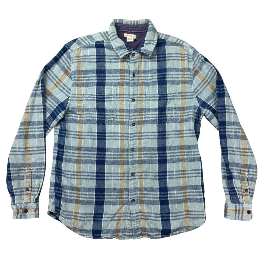 Carbon 2 Cobalt Shirt Men's Medium Blue Long Sleeve Button Up Plaid Linen Blend